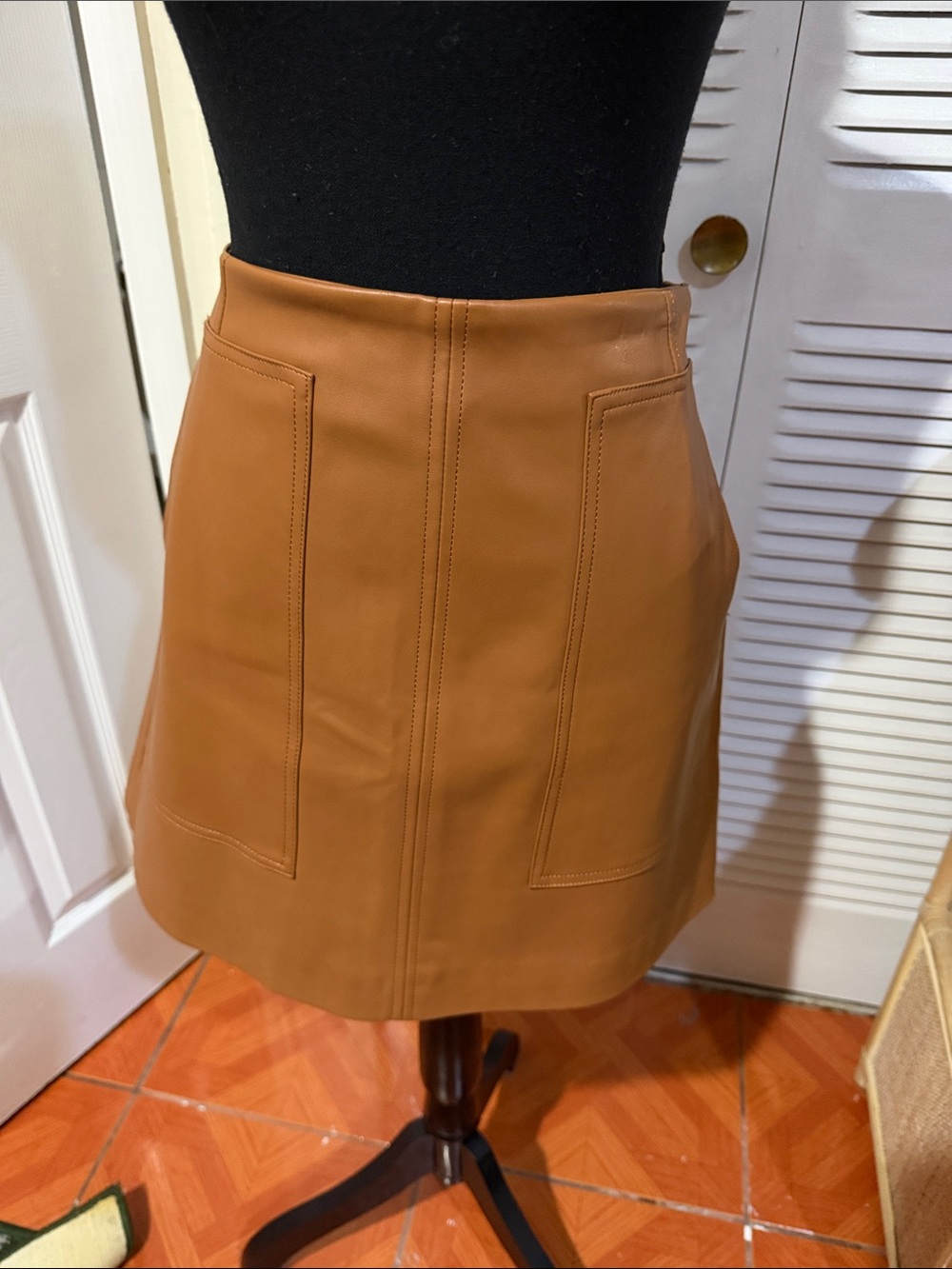 Classic Brown Faux Leather A-Line Skirt